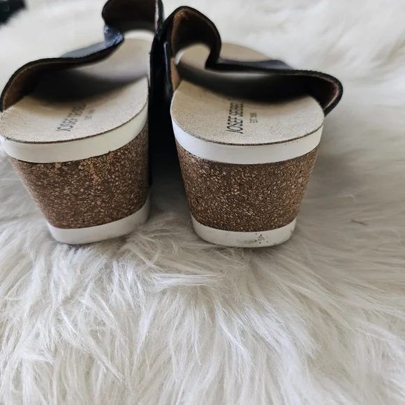 Josef Seibel Black Leather Slide Mule with Cork Wedge and White Outsole - Picture 10 of 12